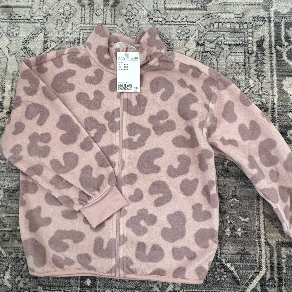 H&M Girls Pink Leopard Print Fleece Jacket